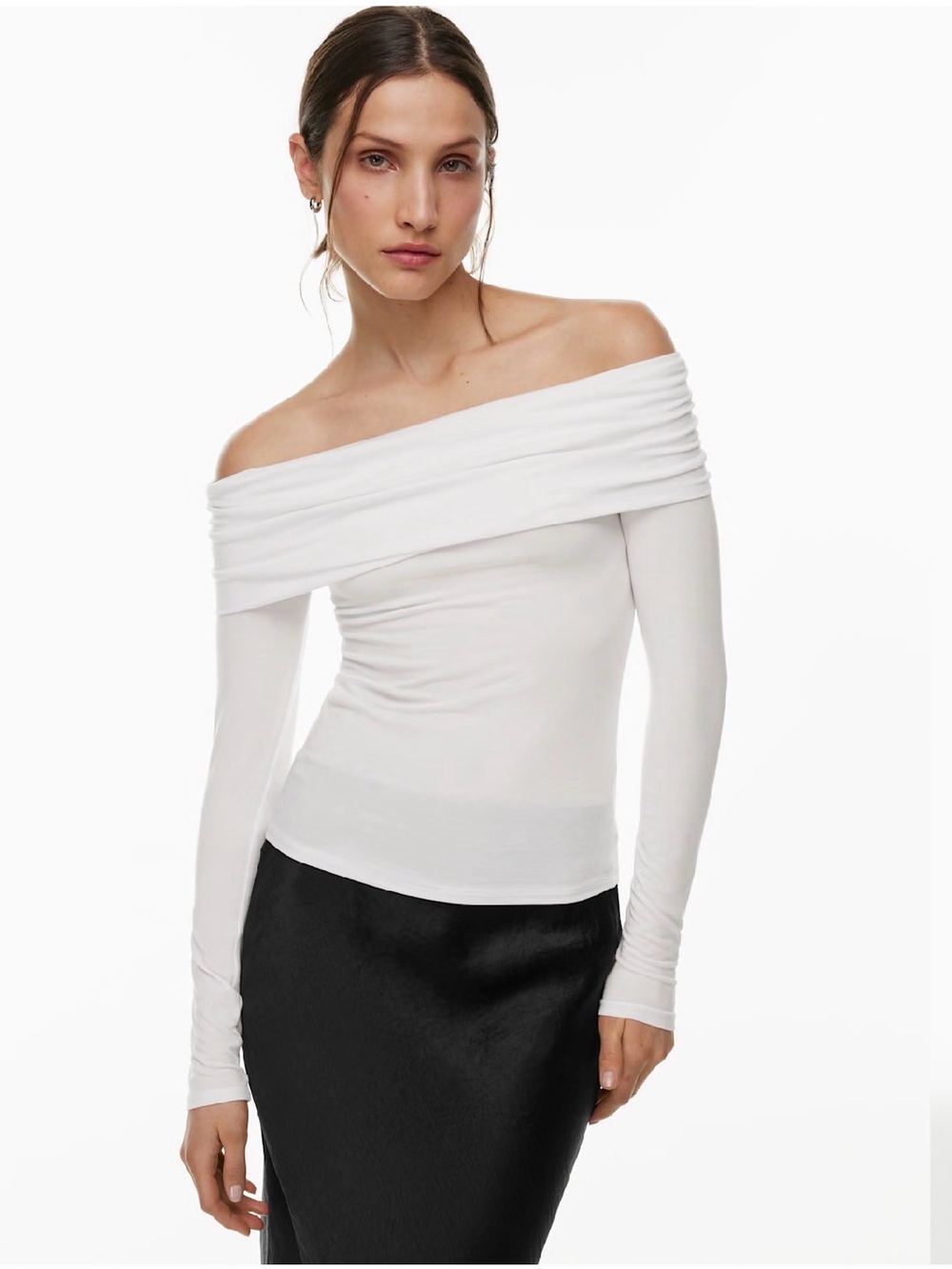 Aritzia Wilfred White Off-Shoulder Long Sleeve Top